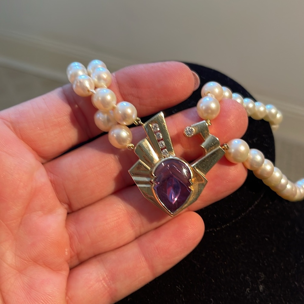 Vintage 14k gold diamond pearl amethyst necklace - Picture 16 of 16